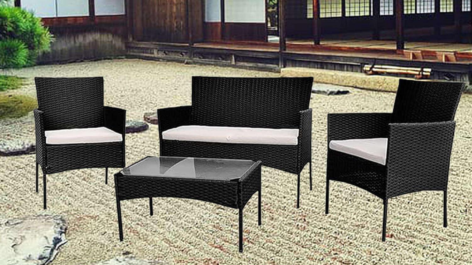 Multicoloured Rattan Garden Sofa Set - 4 Piece Patio Furniture Set - XEO Home